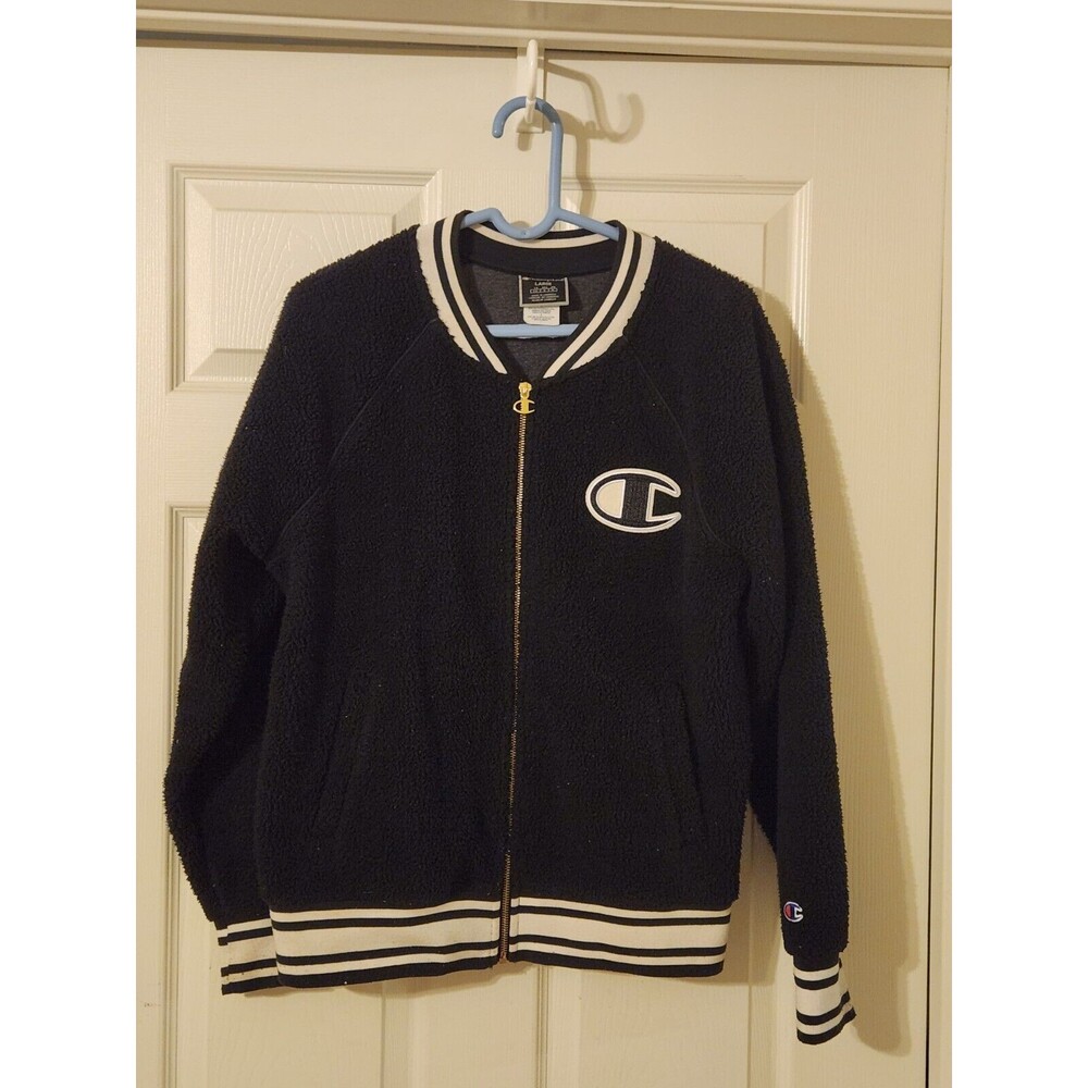 Champion LIFE Women Size Large Sherpa Fleeced Full Zip Black And White Jacket